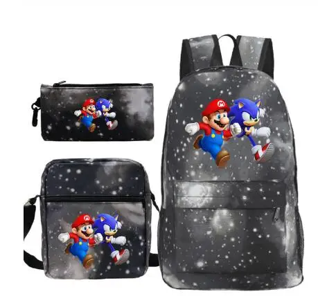 photo color 3 шт./компл. Mario Bros Sonic зубная щётка рюкзак для девочек и мальчиков, Back to School сумки рюкзаки Дети Карандаш Чехол портфели - Цвет: photo color