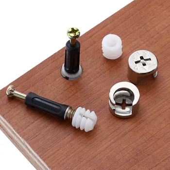 

3 In 1 Cam Fitting Wardrobe Home Easy Install Screw Pre-Inserted Nut Durable For Cabinet Eccentric Wheel Furniture Connector Set