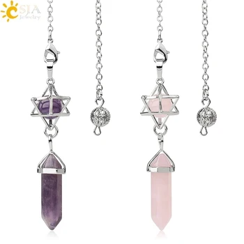 Natural Stone Pendulum for Dowsing Divination Hexagonal Prism Healing Crystal