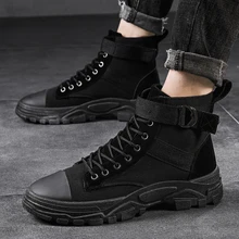 Men's Ankle Boots Durable Breathable Canvas Boots Men's Comfortable Anti Slip Fashion Motorcycle Boots Men's Casual Autumn Shoes