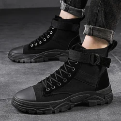 Men's Ankle Boots Durable Breathable Canvas Boots Men's Comfortable Anti Slip Fashion Motorcycle Boots Men's Casual Autumn Shoes