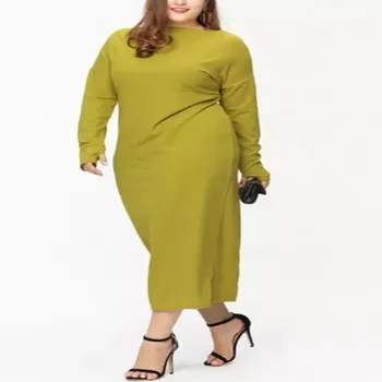 

Cross-selling large size women's European and American explosions round neck solid color slim dress Amazon wish source...