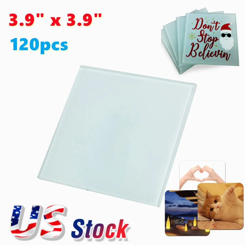 120PCS/PACK 3.9" x 3.9" Square Sublimation Blank Glass Coaster Heat Transfer 