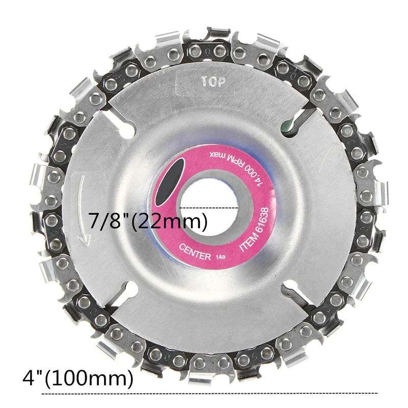 4 Inch Grinder Chain Disc 22mm Arbor 22 Tooth Wood Carving Culpting Grinder Chain Disc For 115/125mm Angle Grinder