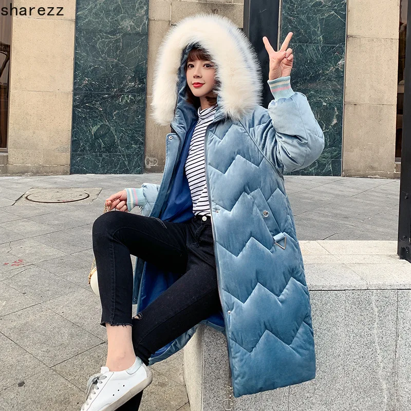 

2019 Autumn Winter Clothing New Cotton Women Fashion Long Section Thick Cotton Jacket Large Fur Collar Down Cotton Women J8191