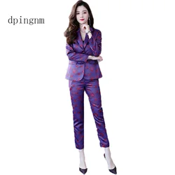 2019 New Business Pant Suits High Quality Set Blazers Formal Women OL Elegant Plaid 2 Piece Sets Uniform Jackets Set