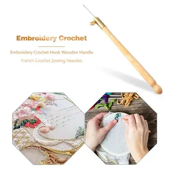 

Solid Wood Handle Reverse Beaded Sequin Embroidery Sewing Needles French Type Hook Flower Cross Stitch Embroidery Crochet Kit