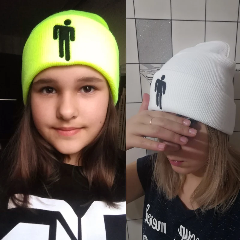 Зимняя Шапка-бини с принтом Billie Eilish Same, женские и мужские теплые вязанные шляпы, однотонные повседневные шапочки в стиле хип-хоп для мальчиков и девочек