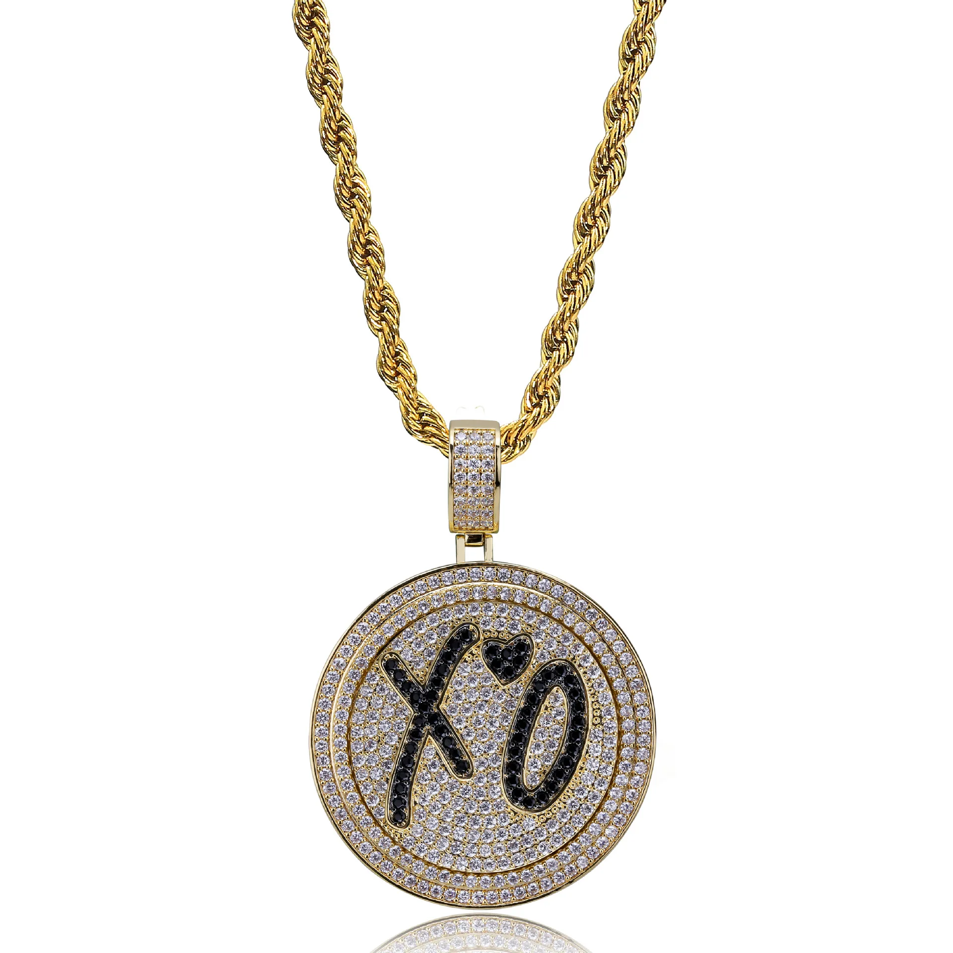 AAA+ кубический цирконий проложили Bling Iced Out Love XO Spinner Круглые Подвески ожерелье для мужчин хип хоп рэппер ювелирные изделия золото серебро - Окраска металла: gold
