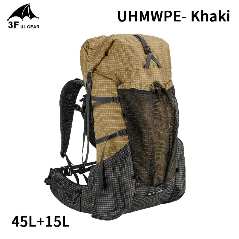 3F UL GEAR 45+10L YUE Backpack Camping Ultralight Climbing Sport bag X-PAC Fabric Adjustable Back for Women/Men Outdoor Hiking