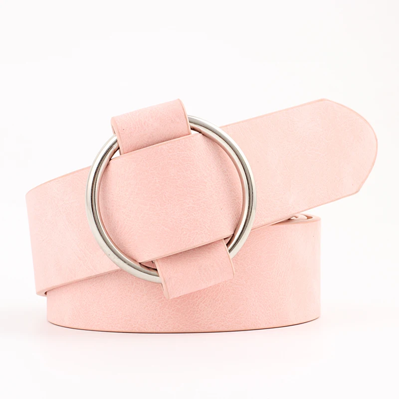 Earnda без иглы круглые пряжки повседневные женские ремни молодежные модные широкие ремни высокого качества дизайнерские ремни - Цвет: Pink