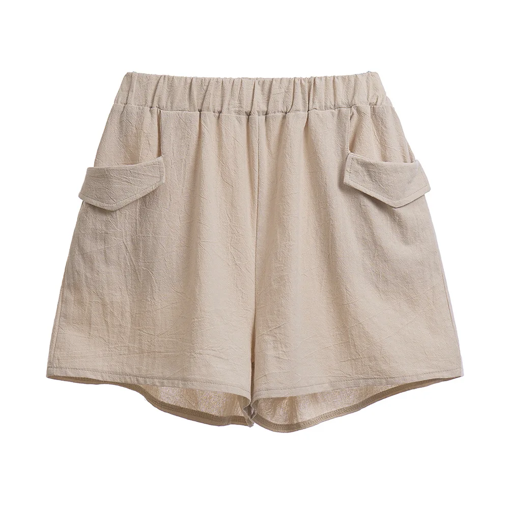 leather shorts Elastic Waist Pockets Shorts Solid Color Summer Shorts Woman Causal Loose Elastic Wasit Daily Cotton Linen Female Shorts New D30 lululemon shorts