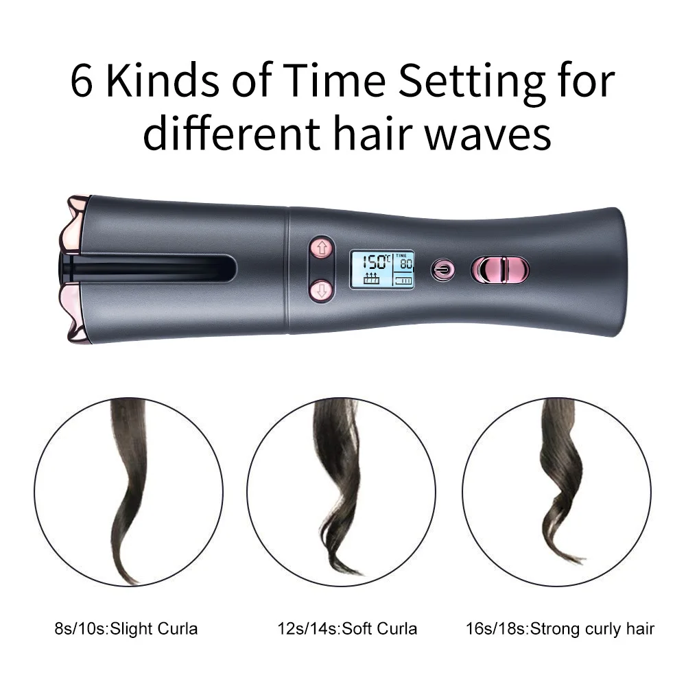 Modelador de Cabelo sem Fio Automático de Carregamento Ondulação do Cabelo Ferro com 6 Curling Configurações Temp Timer Tongs Ondas Praia Ferro Ondulação Usb & 3 Modelador de cabelo sem fio automático de