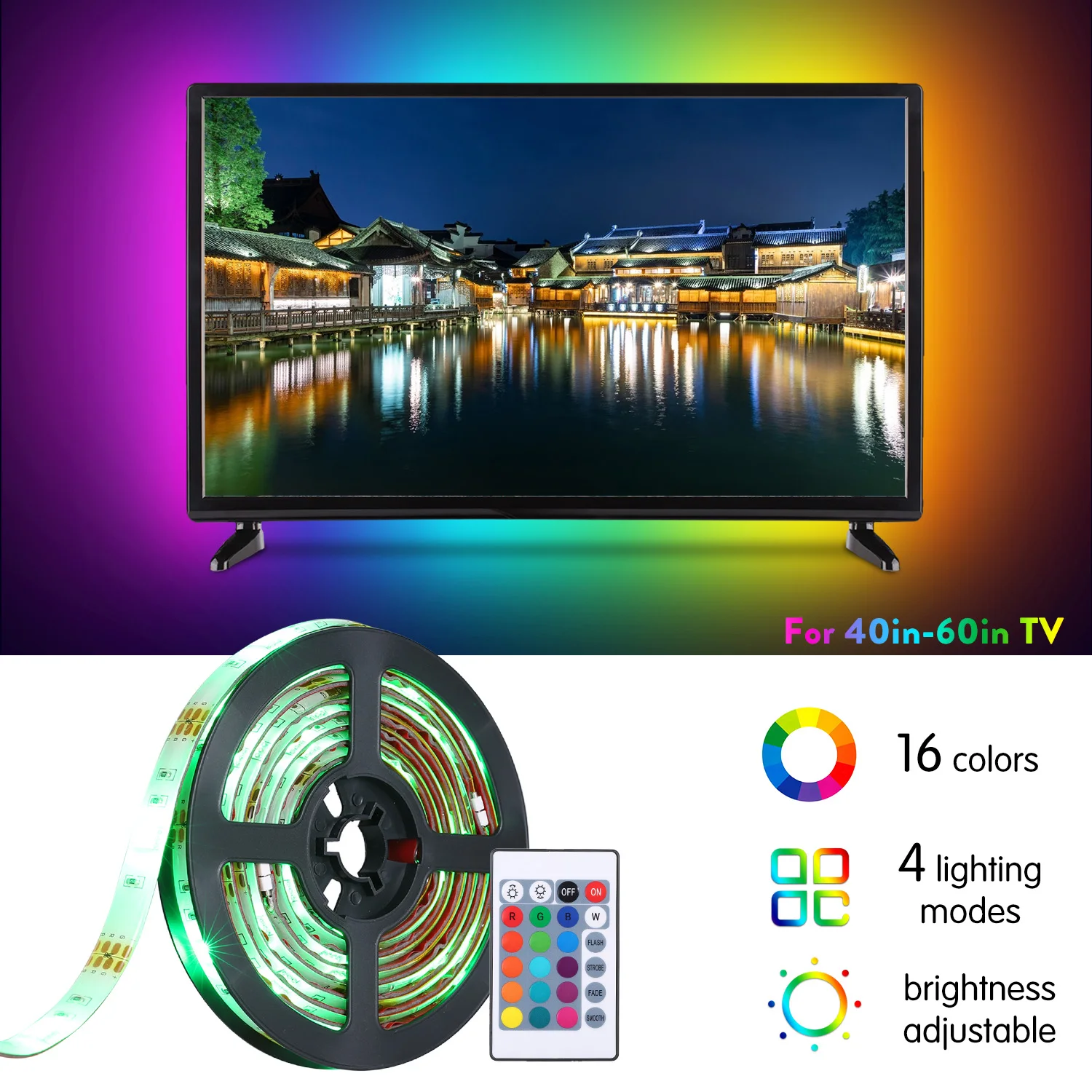 4 режима 2 м USB tv СВЕТОДИОДНЫЙ светильник с подсветкой для 40 60in WiFi или ИК контроль