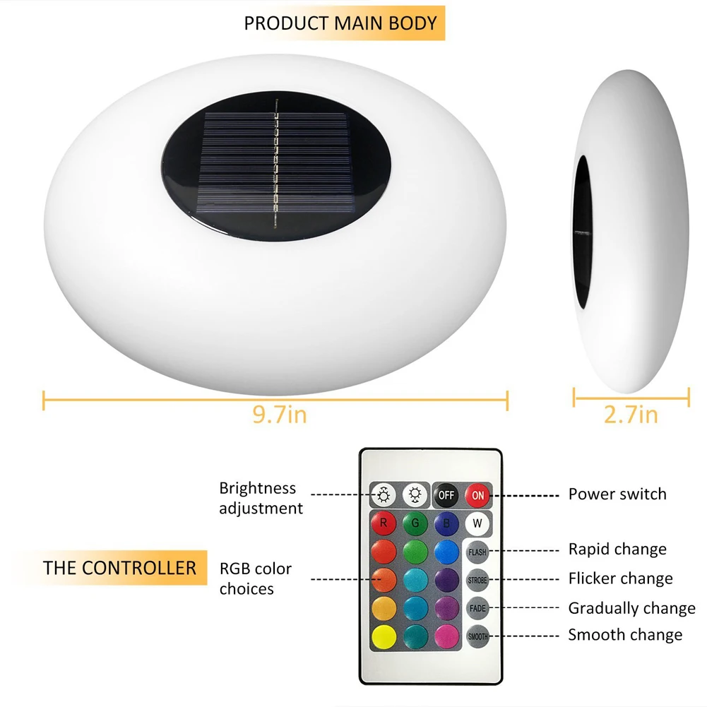 Solar Pool Lights,  Solar Floating Light with Remote Control Multi-Color Changing Waterproof Outdoor Solar Garden Lights solar flood lights outdoor Solar Lamps