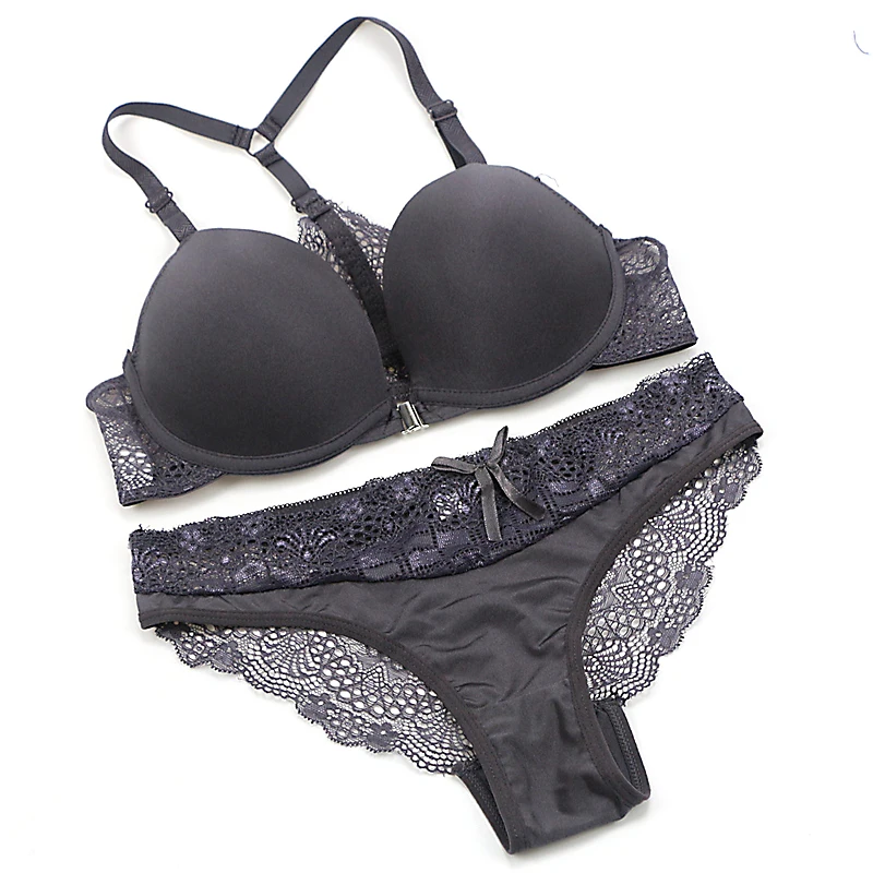 Conjunto de sujetador de realce sin costuras para mujer, lencería Sexy, ropa interior de Color caramelo, cierre frontal, talla pequeña, nueva moda