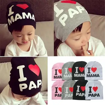 

Spring Autumn Baby Knitted Warm Cotton Beanie Hat For Toddler Baby Kids Girl Boy I LOVE PAPA MAMA Print Baby Hats