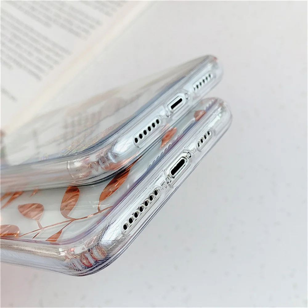 N1986N покрытие из розового золота для iPhone 11 11 Pro Max X XR XS Max 7 8 Plus чехол для телефона роскошный художественный лист Дерево мягкий IMD для iPhone 11