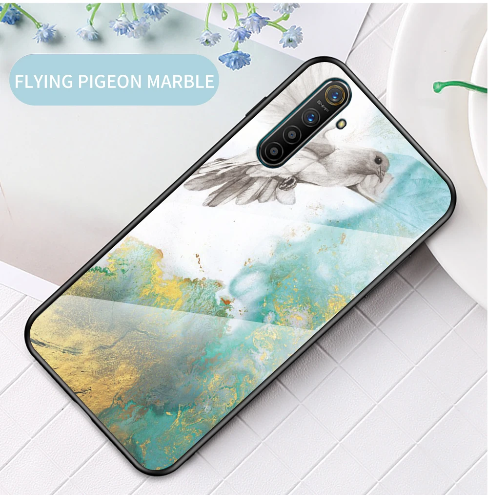 Marble Tempered Glass Case for Realme XT Case 6.4 inch Fashion Soft Bumper Hard Phone Back Cover for Realme X2 Case