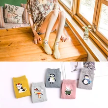 5 пар, высокое качество, новые модные женские хлопчатобумажные носки, Осень-зима, женские Мультяшные кавайные повседневные милые носки
