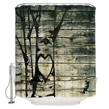 

Stick Figure Tree Wood Grain Background Shower Curtain Waterproof Polyester With 12 Hooks