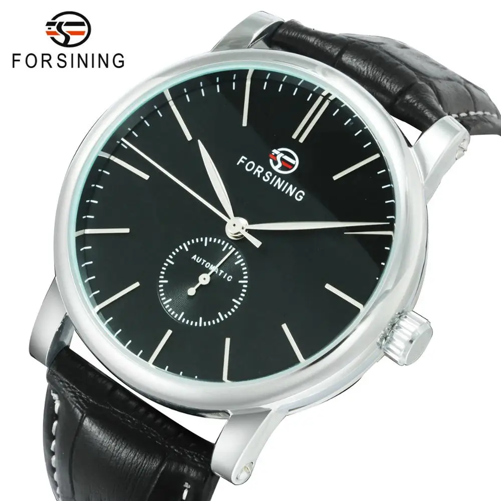 

FORSINING Fashion Minimalist Automatic Mechanical Watch Men Simple Black Dial Leather Band Casual Mens Watches Top Brand Luxury