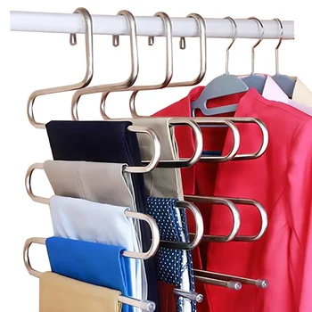 

Multi-functional Home S-type trouser rack stainless steel multi-layer trouser Wardrobe storage adult trouser hanger Save space