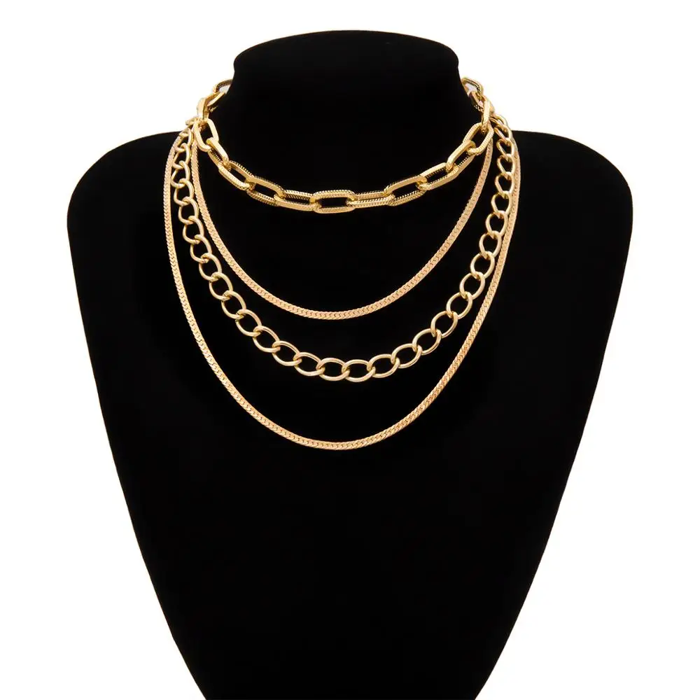 PuRui Simple Multi Chain Necklace Gold Silver Layered Personalized Collar Necklace Statement Chain Choker Hip Hop Jewelry Women