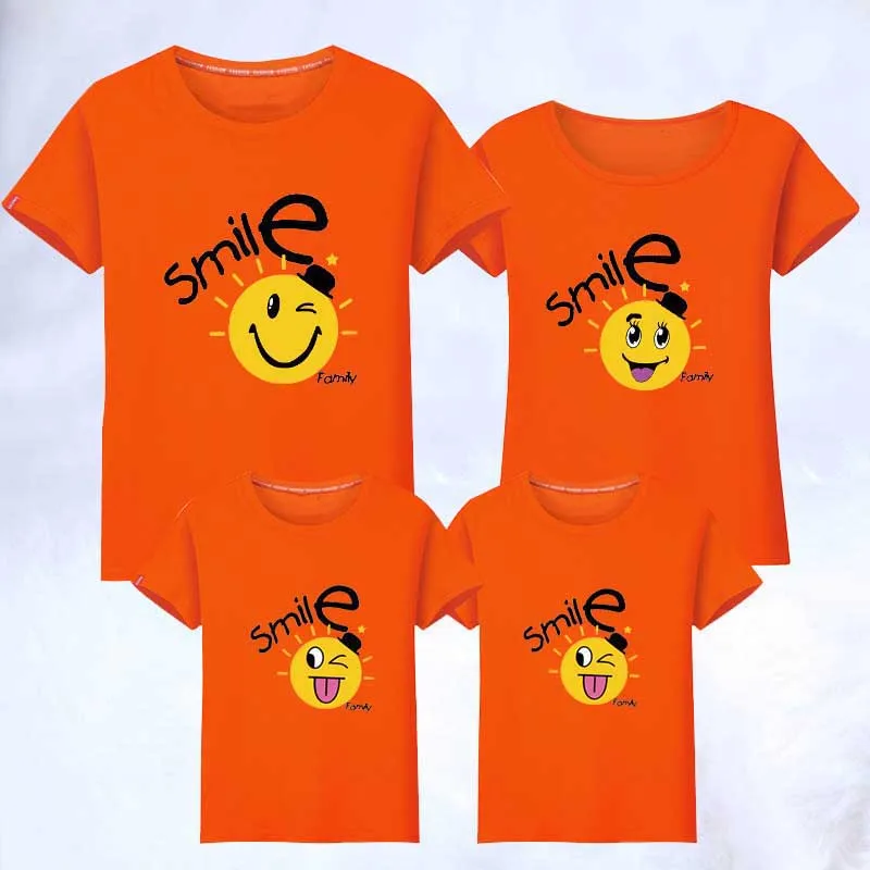 ELAN073orange Комплект одежды для семьи; футболки; новые модные хлопковые одинаковые футболки для всей семьи; рубашка со смайликом; Семейные комплекты с короткими рукавами - Цвет: ELAN073orange