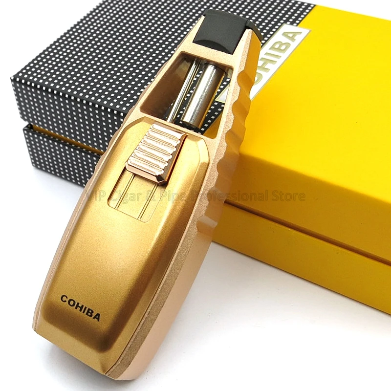 Gold Cohiba металлический 1 фонарь, пламенная струйная зажигалка, ветрозащитная многоразовая зажигалка, креативный пистолет, Зажигалка для сигарет, инструмент для курения - Цвет: Gold