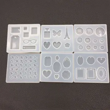 

6 Pcs/set Crystal Epoxy Pendant Mold DIY Diamond Digital Letter Button Silicone Mould Manual Decorative Ornaments