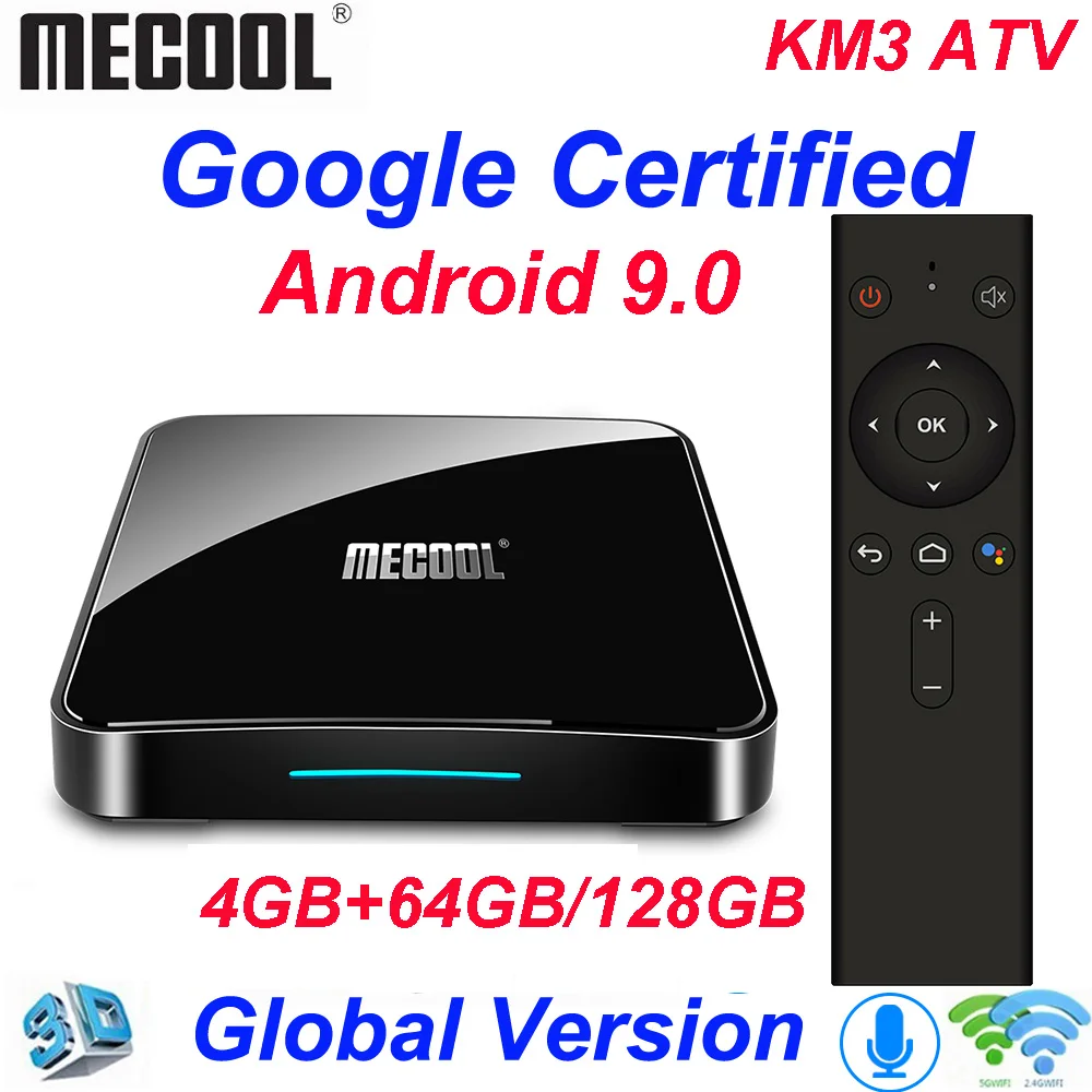 Mecool KM3 ATV 4G 64G 128G Android 9,0 Google certificado Androidtv Amlogic S905X2 4K doble Wifi caja de TV inteligente KM9 Pro 2/16G 4/32G - 1