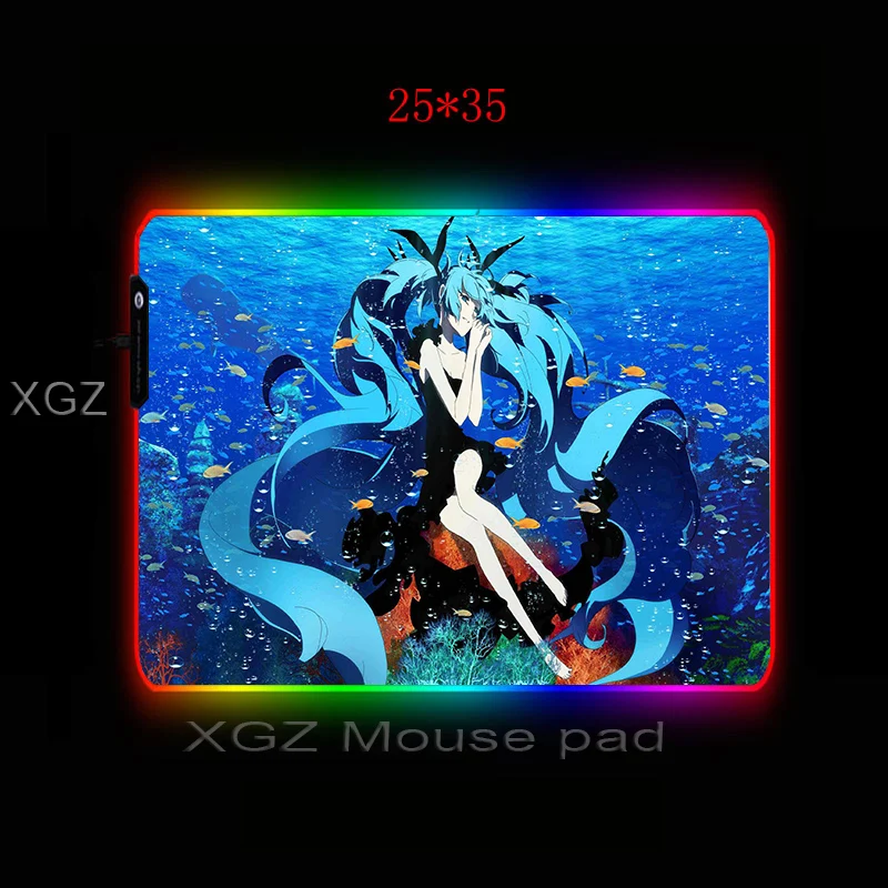  XGZ Custom Large RGB Mouse Pad Black Lock-edge Anime Blue Seabed Cute Girl Computer Desk Mat Rubber