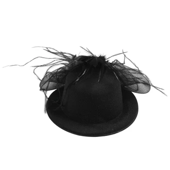 

Black Mesh Bowknot Feather Decor Mini Top Hat Alligator Hair Clip