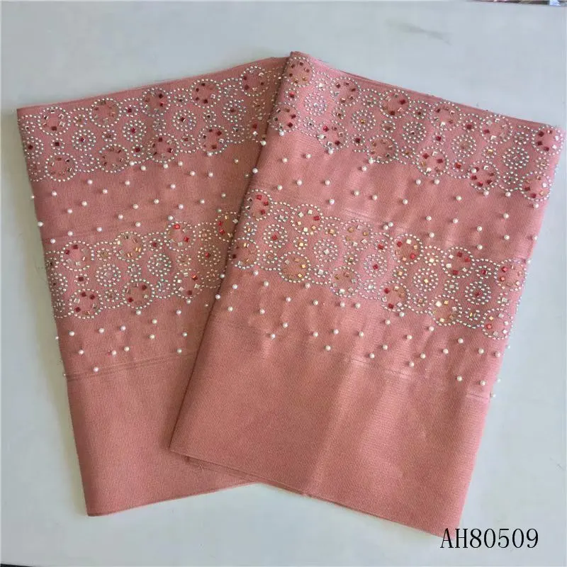 ASO OKE повязка на голову с бисером африканская ткань tissu dentelle strass perle auto gele головной убор кружева тримминги для шитья ткани 2 шт - Цвет: Арбузно-красный