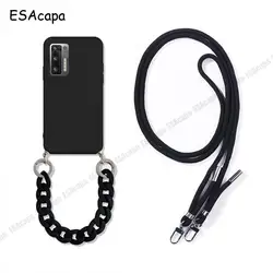 Silicone Marble Hand Strap Crossbody Lanyard Case - Shockproof TPU Cover for DOOGEE X95 (Black)