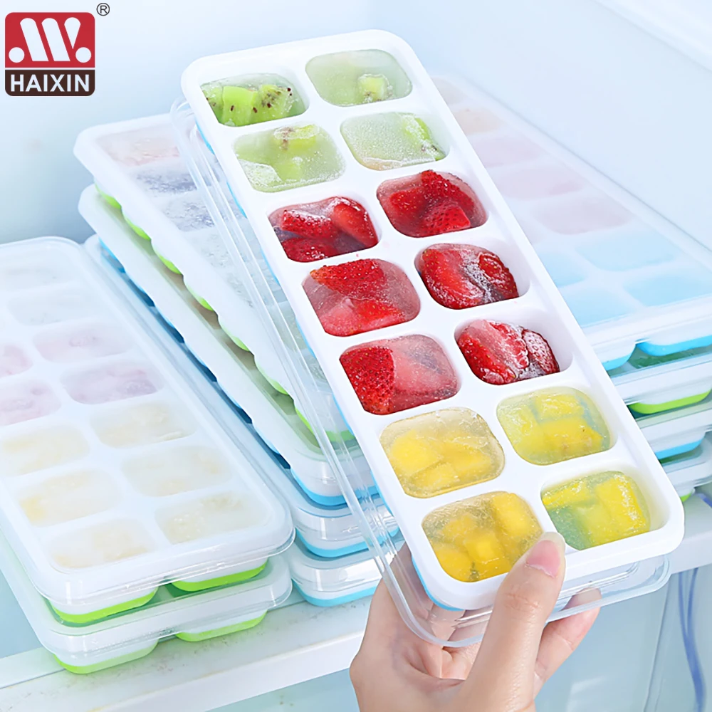 

Haixin 14 Grid for Silicone Ice Cube Tray Molds With Lid DIY Desert Cocktail Juice Maker Square Mould 2 Color Ice Cube Trays