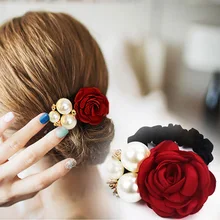 Винтажные с цветами эластичные повязки на голову Милая Камелия Мода Жемчуг горный хрусталь эластичные резинки для волос кольцо женские аксессуары для волос