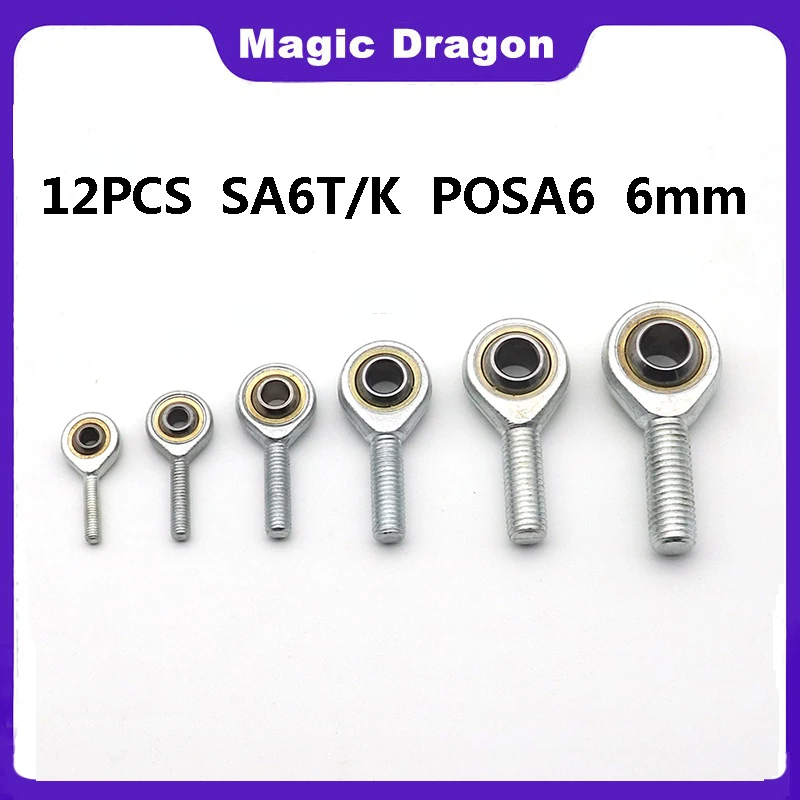 

Free Shipping 12 PCS SA6T/K POSA6 M6 6mm Male Right Hand Thread Rod End Joint Bearing Metric Thread M6x1.0mm High quality