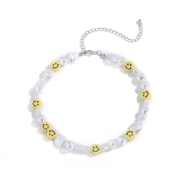 Pearl Necklace with Rainbow Colorful Smiley Face Beads 14k Gold-Filled –  LINK'D THE LABEL