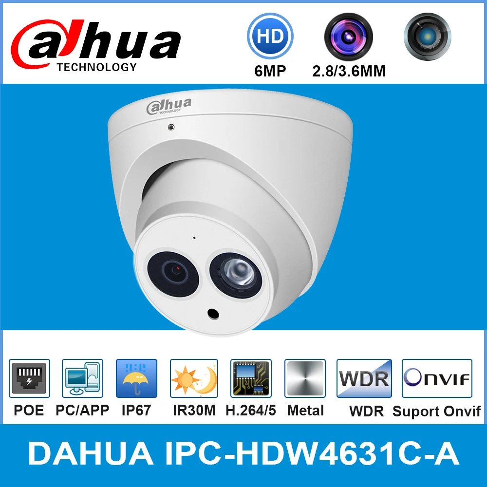 Сетевой видеорегистратор Dahua IPC-HDW4631C-A 6MP HD POE Сетевая купольная IP камера Камера
