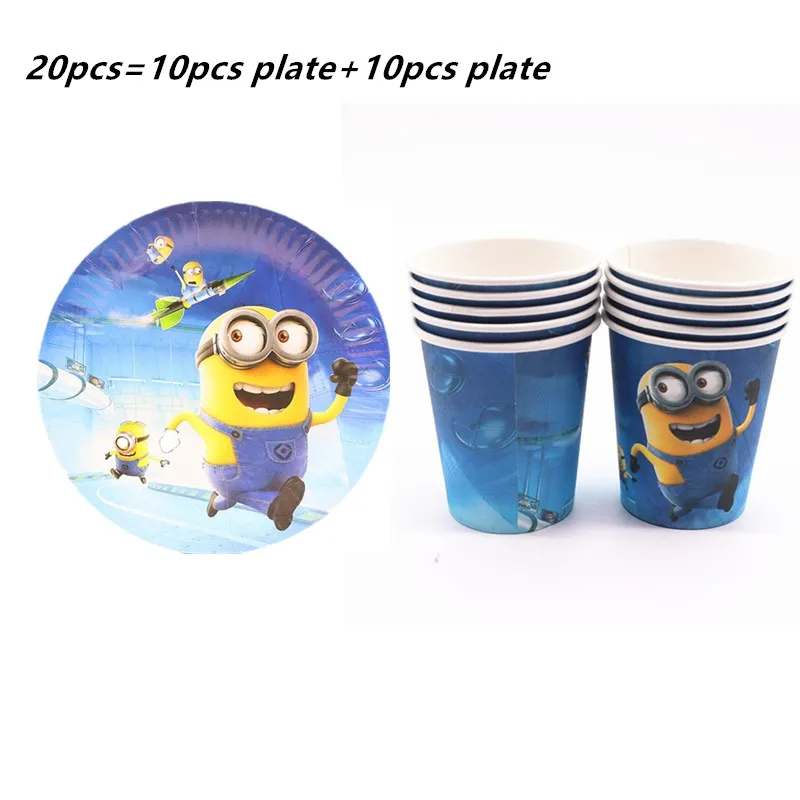

20pcs/set Cartoon Minion Paper Cups+Plates Weddiing Birthday Decoration Baby Shower Festival For Kids Tableware Party Supplies