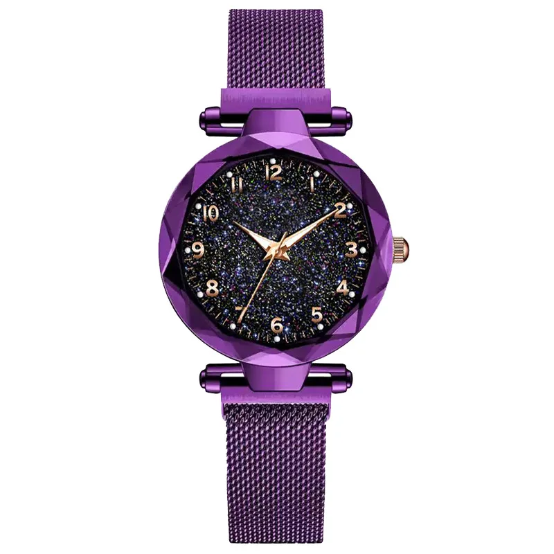 ЖЕНСКИЕ НАРЯДНЫЕ часы, магнитные, звездное небо, женские наручные часы, Роскошные, розовое золото, женские кварцевые часы, подарки для женщин, reloj de mujer - Цвет: 3-purple