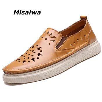 

Misalwa Hollow Out Men Loafers Slip on Casual Leather Sneakers Summer Breathable Anti-slip Leisure Young Mens Driving Moccasions