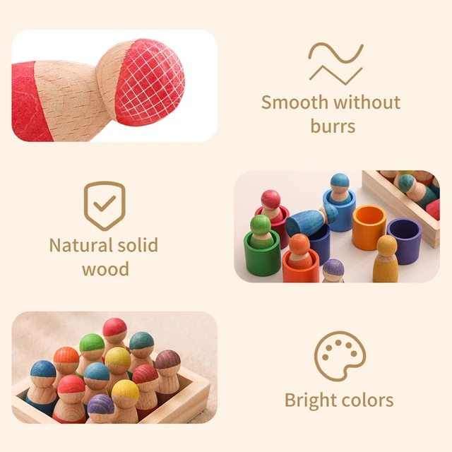 1Set Kids Wooden Rainbow Blocks Doll  Montessori  Educational Color Cognitive Ability Toy For Children Stacking Blocks Baby Gift 4