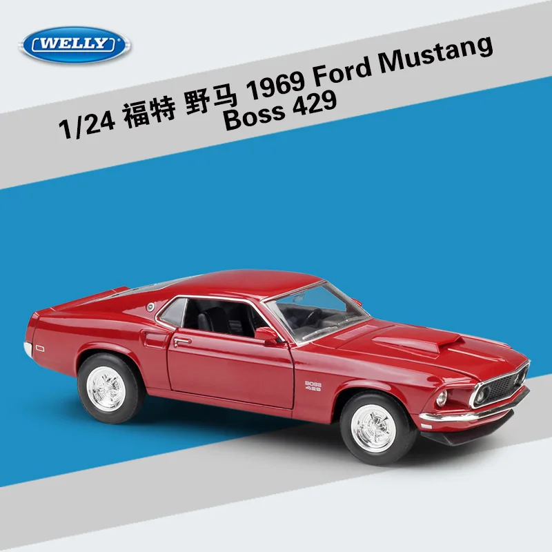 Классическая модель автомобиля WELLY в масштабе 1/24 1969 Ford Mustang Boss 429 литой
