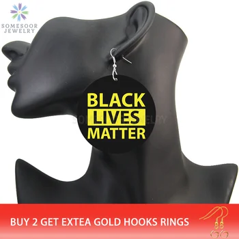 

SOMESOOR Both Sides Printing Afro Power Sayings Wooden Drop Earrings Black Lives Matter Design Wood Ear Jewelry For Women Gifts