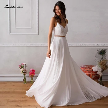 Vestidos 두 조각 웨딩 드레스 세련 된 Boho 신부 리셉션 웨딩 파티 가운 2020 Trouwjurk 레이스 비치 웨딩 드레스