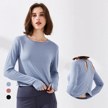 

Beauty Back Hollow Autumn Winter New Sports Shirt Women Loose Yoga Exercise Long Sleeves Quick-drying Running Back Cross Shirt