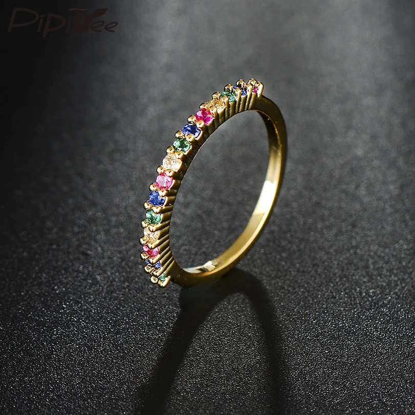 Pipitree тонкий многоцветный кубический циркон золотистое кольцо Простые Классические обручальные кольца для женщин модные ювелирные изделия